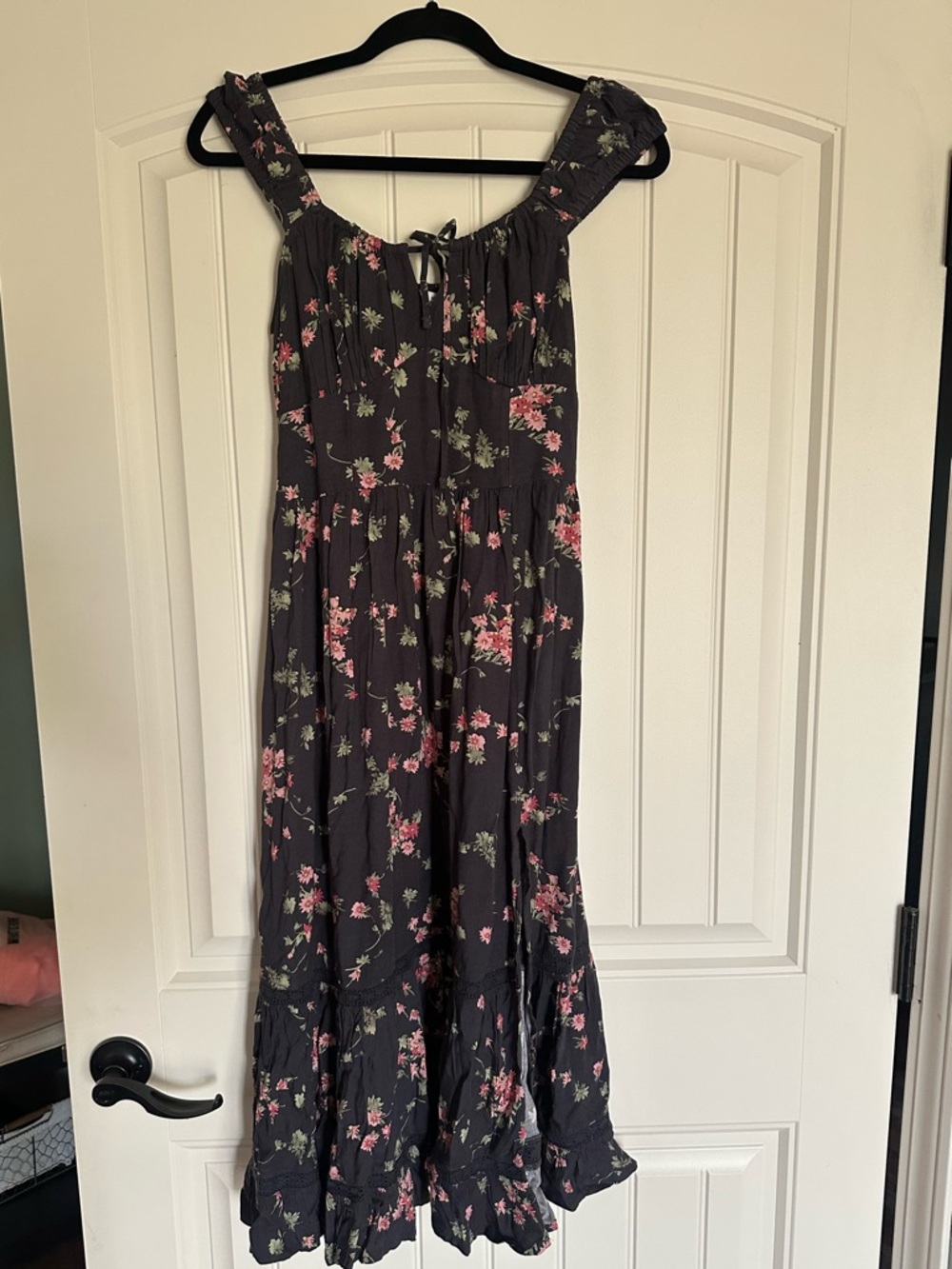 Floral Maxi Sundress in Black with Pink Flowers